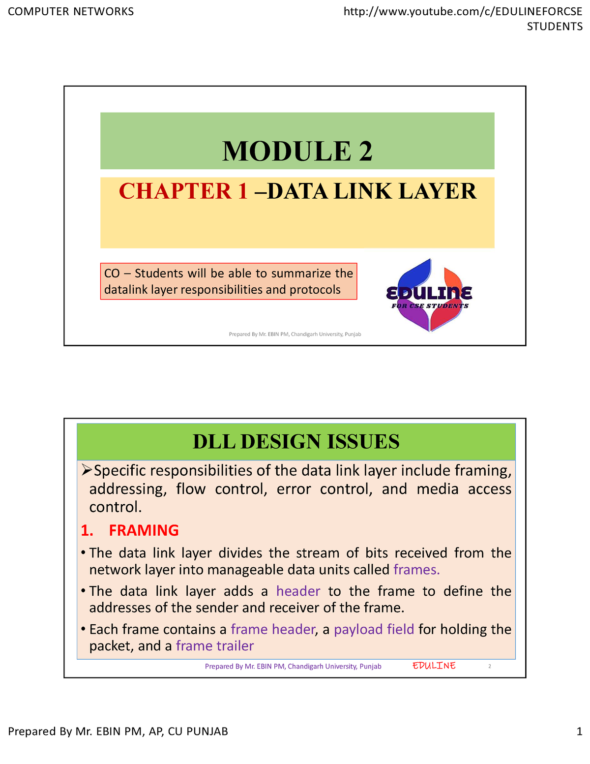 Module-2 - Cs Notes - STUDENTS MODULE 2 CHAPTER 1 –DATA LINK LAYER ...