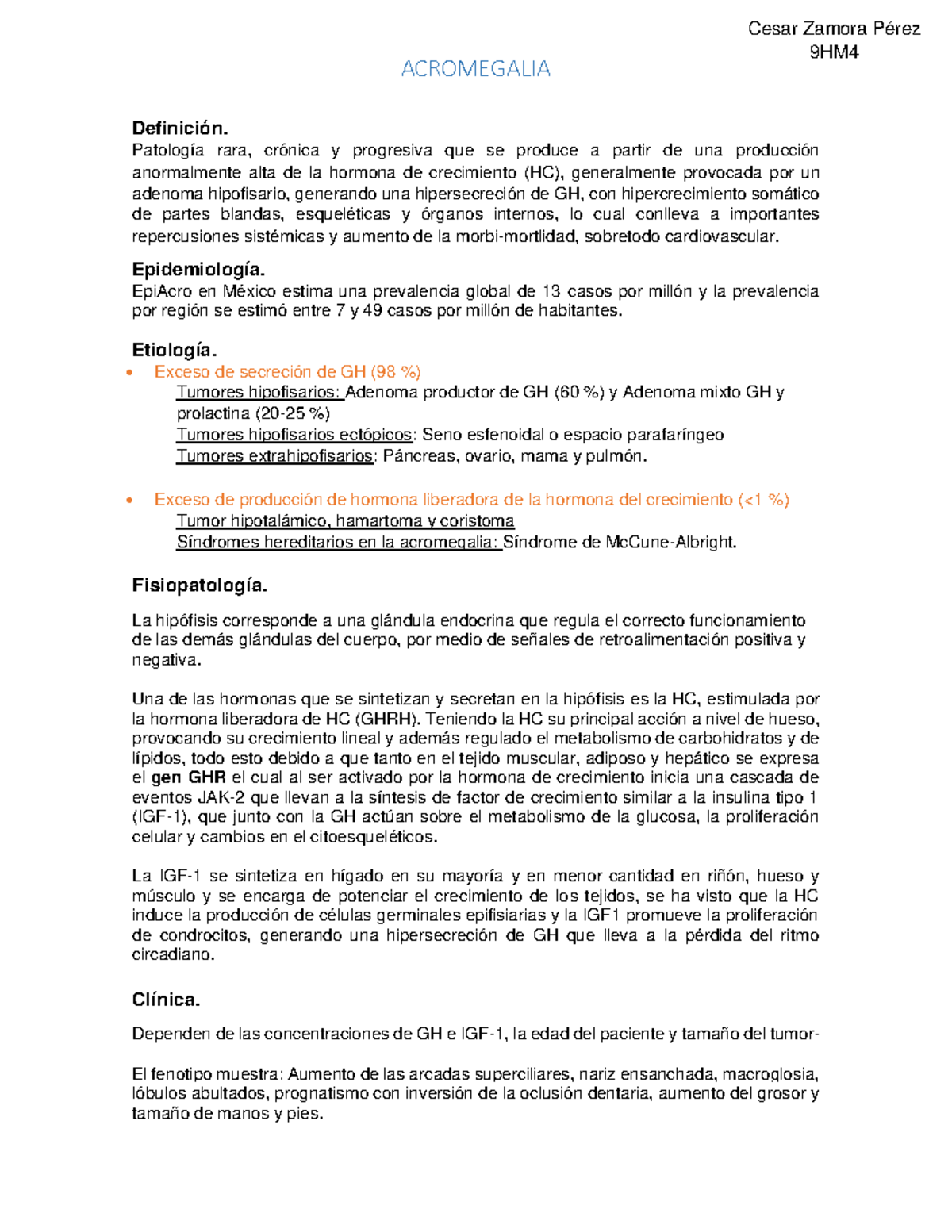 Acromegalia Trabajo Acromegalia Definici N Patolog A Rara Cr Nica Y