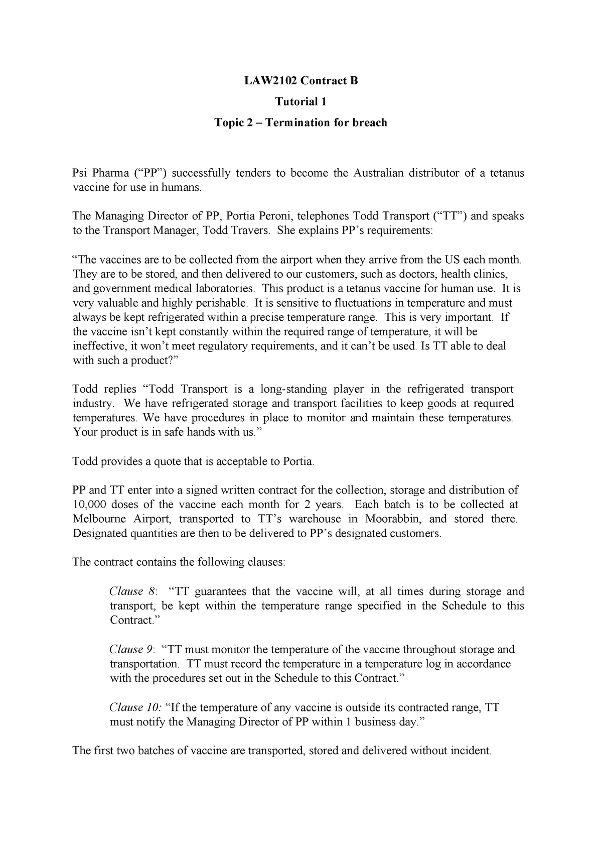 LAW2102 Tutorial 1 (Weeks 1 And 2) - LAW2102 Contract B Tutorial 1 ...