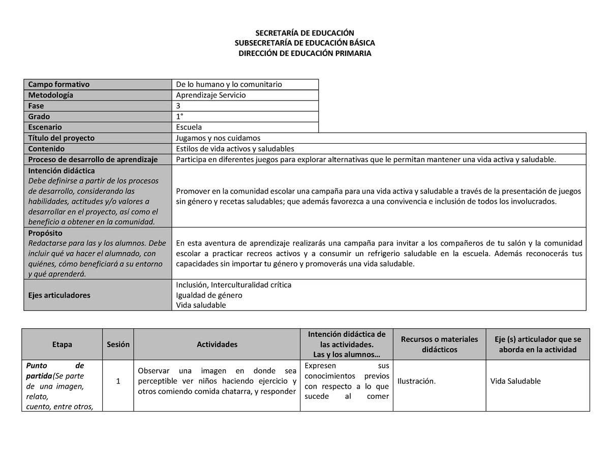 Ejemplo De Proyectos Por Meodologías - SUBSECRETARÕA DE EDUCACI”N B ...