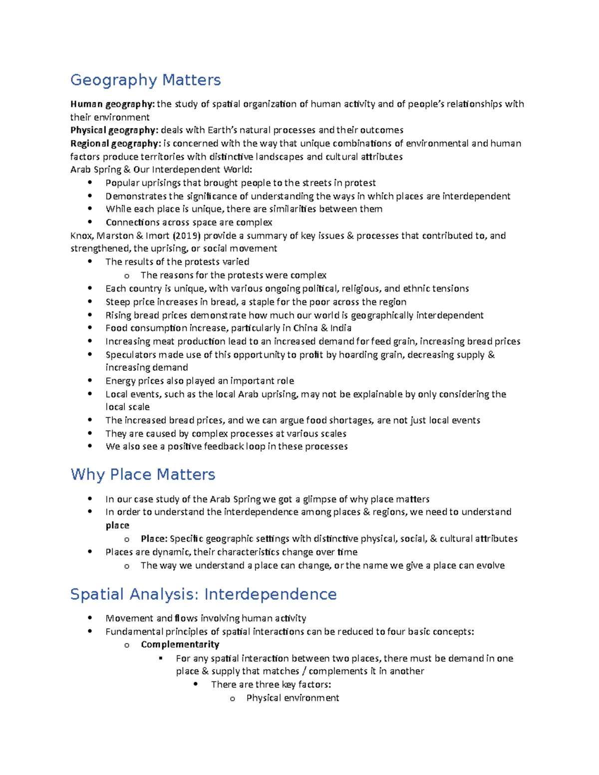 GG102 - Lecture Notes on Chapters 1-4 on Human Geography - Geography ...