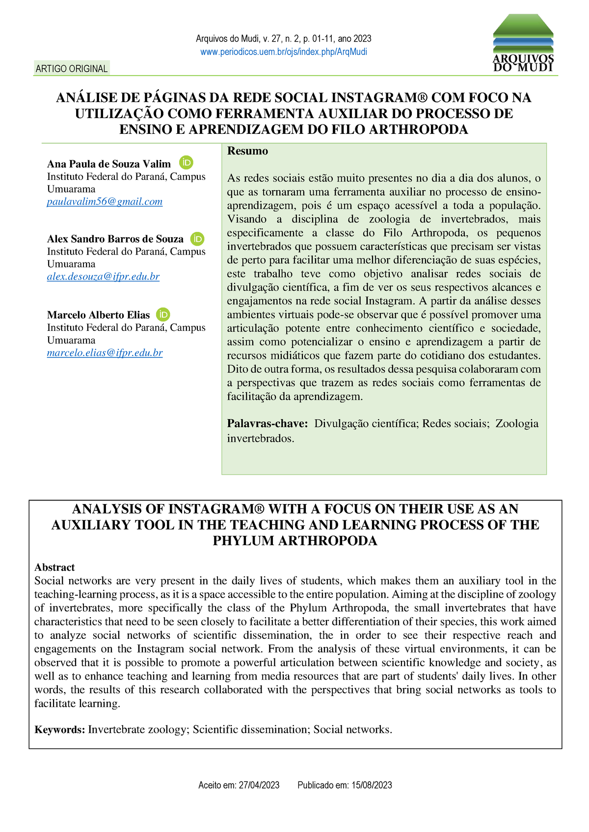 PDF) REDES SOCIAIS E O ENSINO DE BIOLOGIA: O USO DO QUIZ DO INSTAGRAM COMO  RECURSO DIDÁTICO