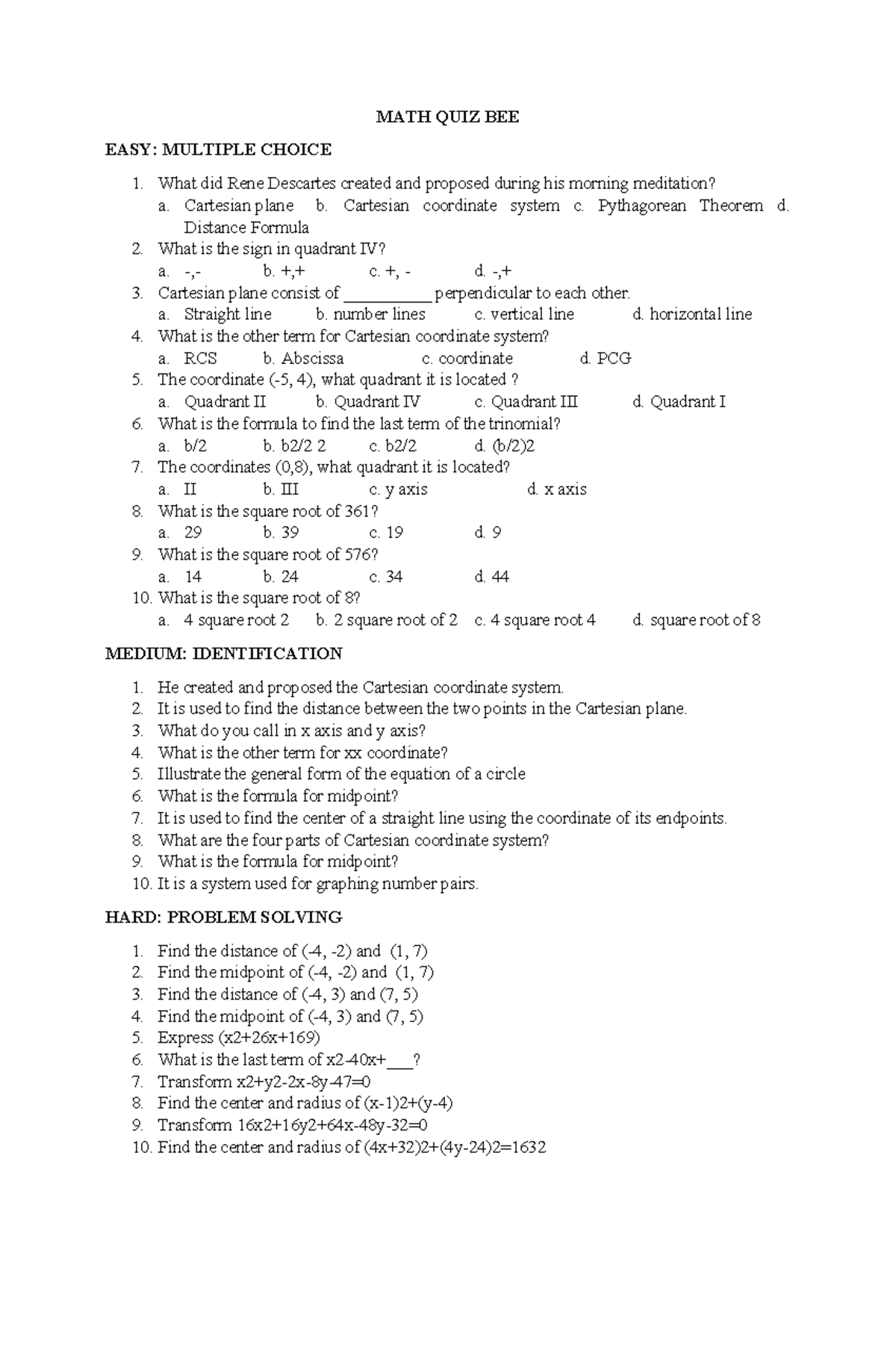 MATH-QUIZ-BEE - Graduated At Cit Colleges Of Paniqui Foundation Inc. As ...