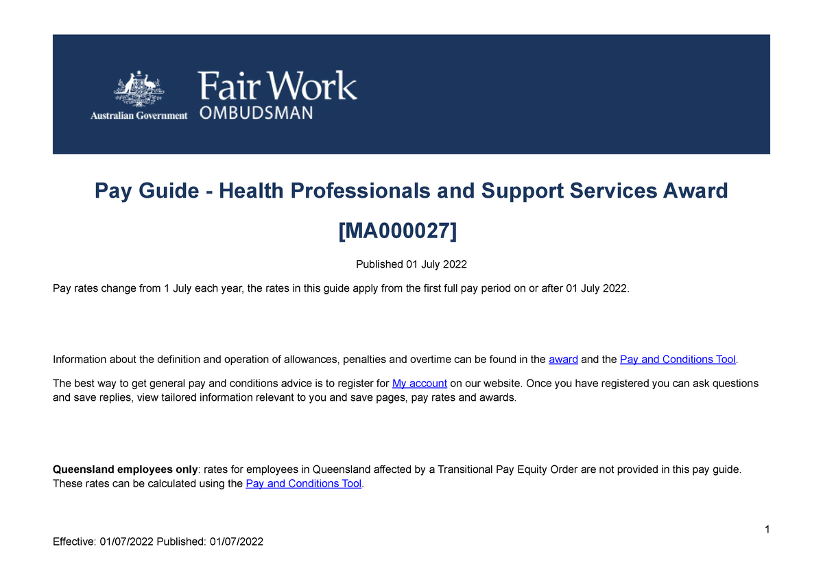 Health professionals and support services award ma000027 pay guide