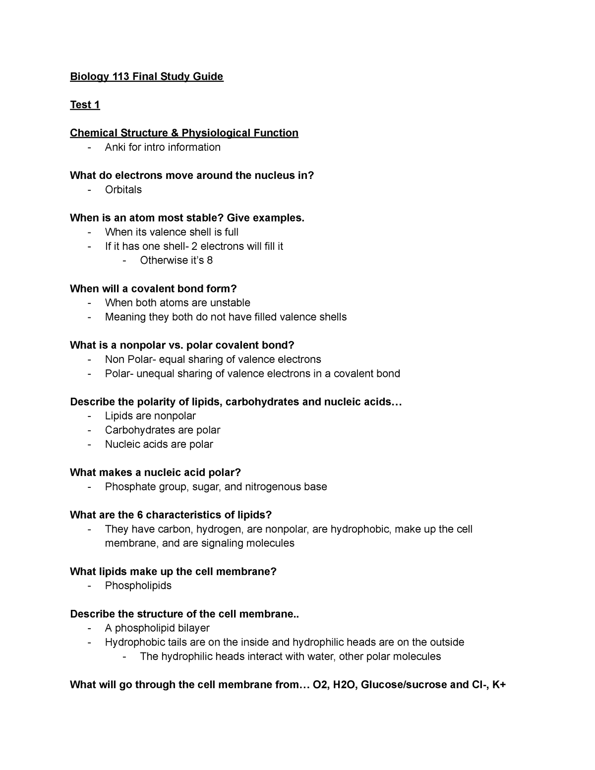 Biology 113 Final Study Guide - Biology 113 Final Study Guide Test 1 ...