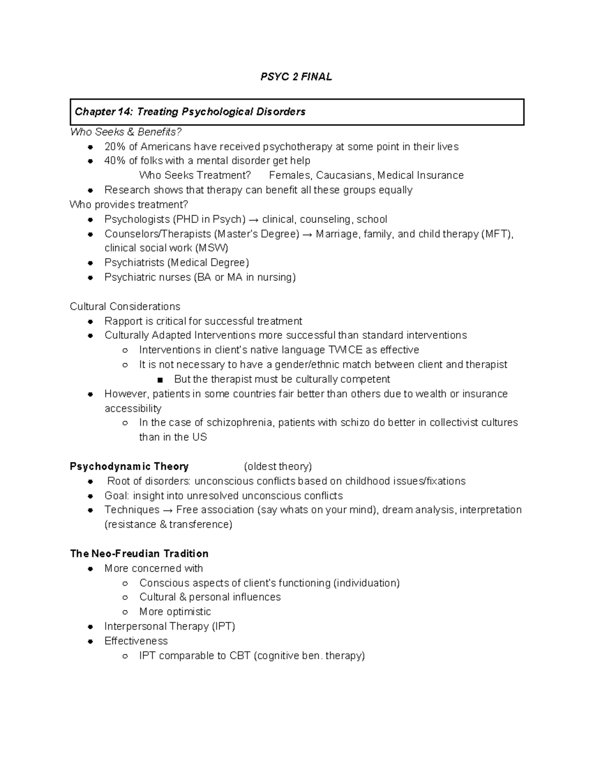 PSYC 2 Final Study Guide - PSYC 2 FINAL Chapter 14: Treating ...