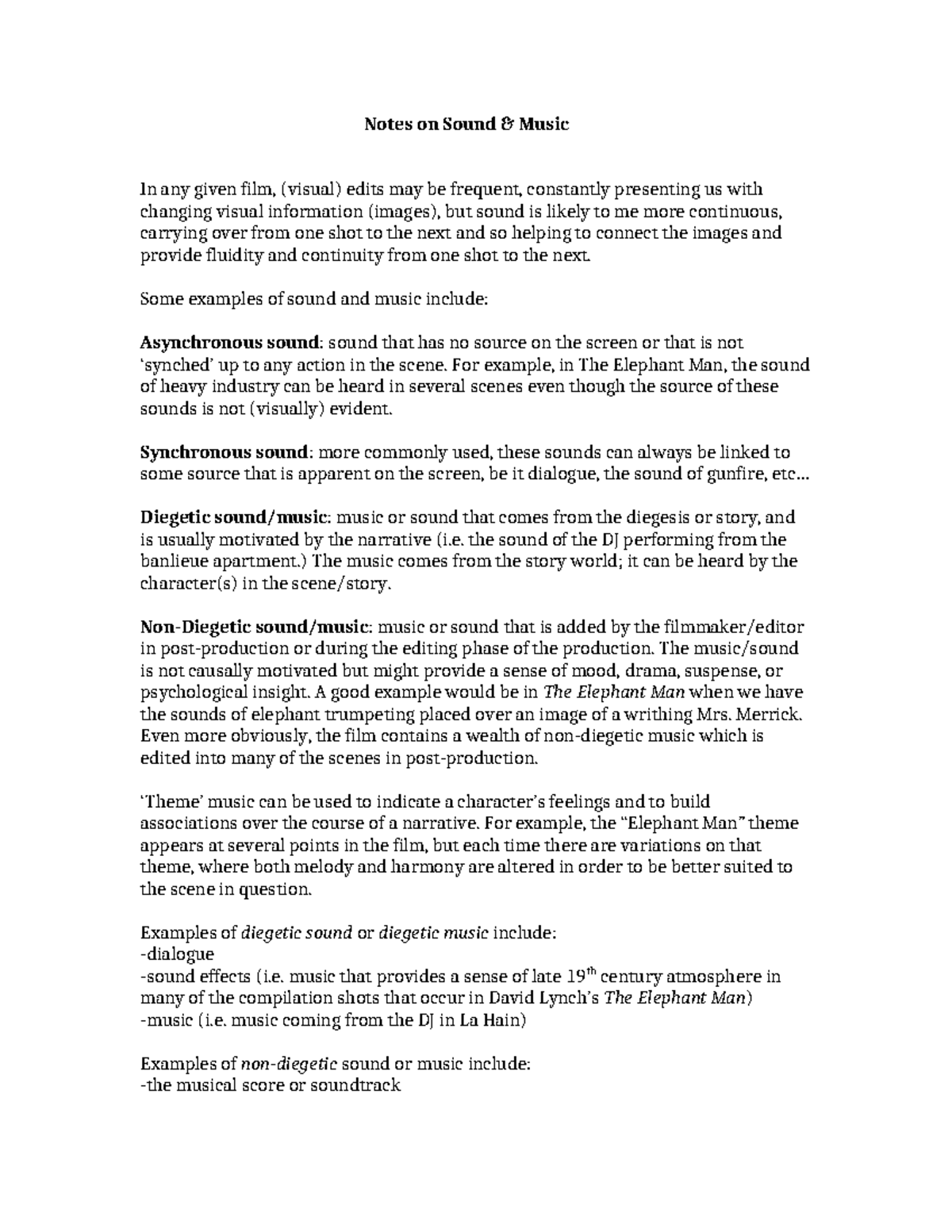 Notes on Sound Music - Notes on Sound & Music In any given film ...