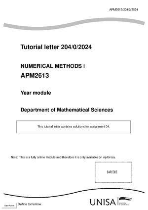 APM2613 TL104 2024 XM Guide - APM2613/104/0/ Tutorial Letter 104/0 ...