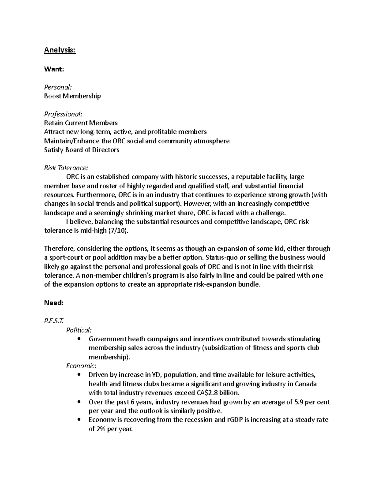 General Management Final Report Notes - Analysis: Want: Personal: Boost ...