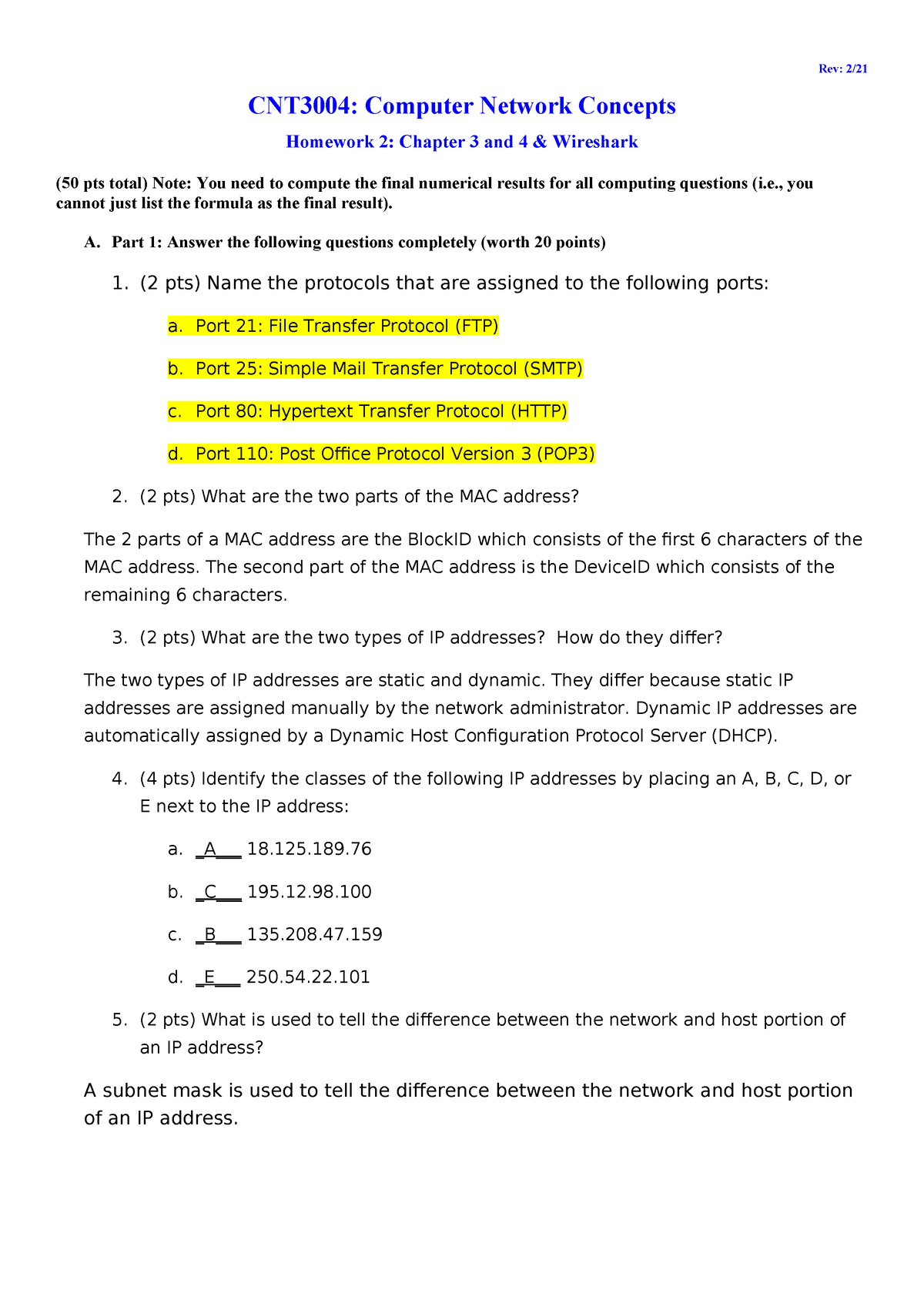 Homework 2 Spring 2021 3 - Rev: 2/ CNT3004: Computer Network Concepts ...