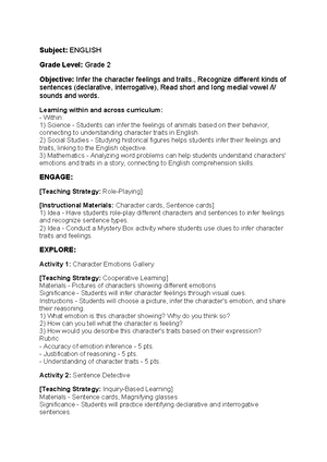 Lesson plan - reference - Subject: ENGLISH Grade Level: Grade 2 ...