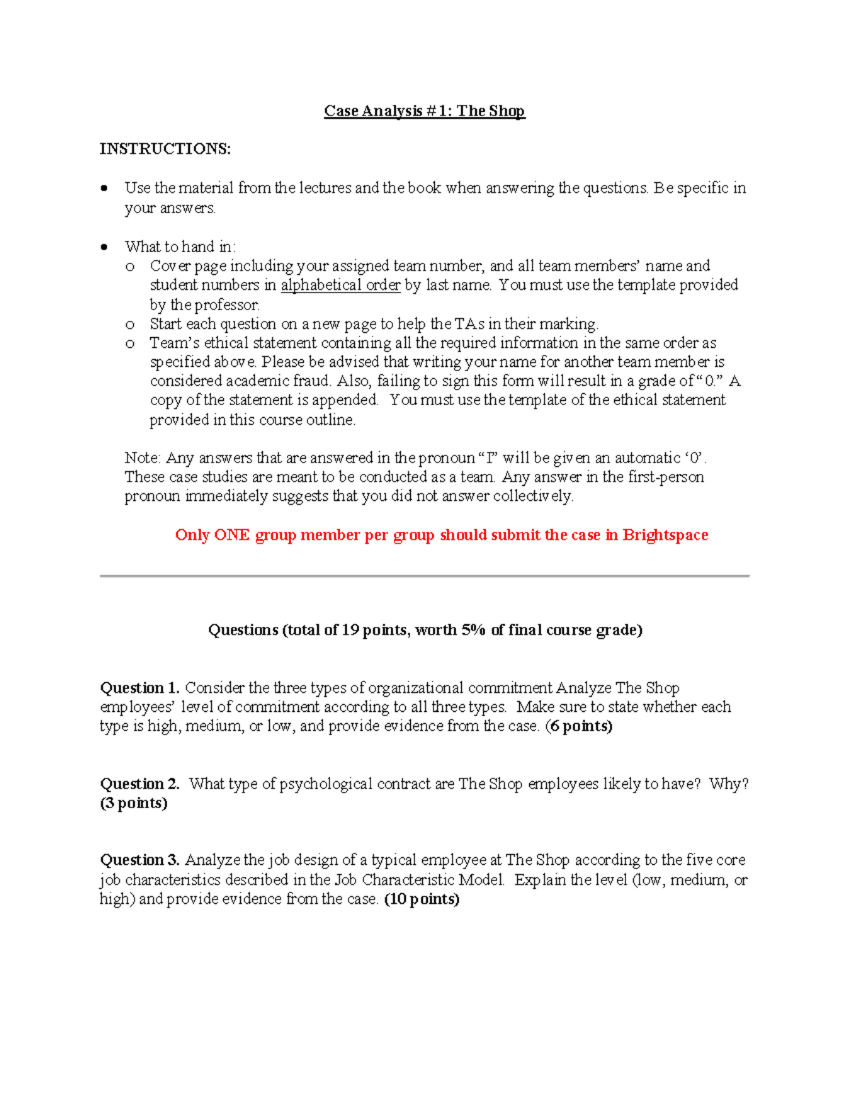 Case 1 The Shop (Question Sheet) Case Analysis 1 The Shop
