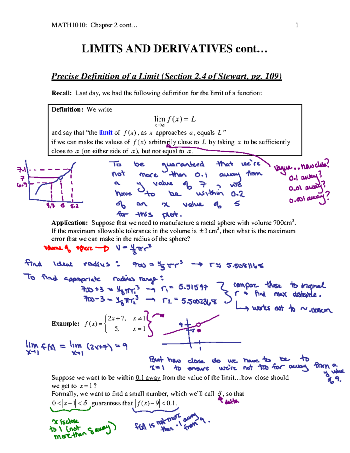 Calculus I Lecture 3 - MATH1010: Chapter 2 Cont… 1 LIMITS AND ...