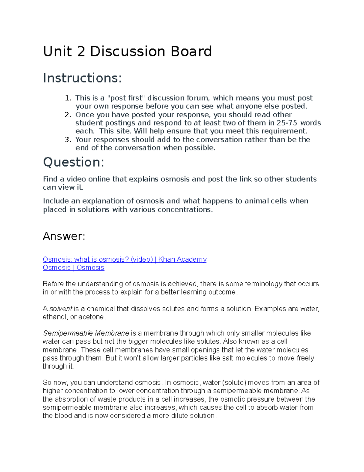 Discussion Board Instructions and Answer Unit 2 Discussion Board