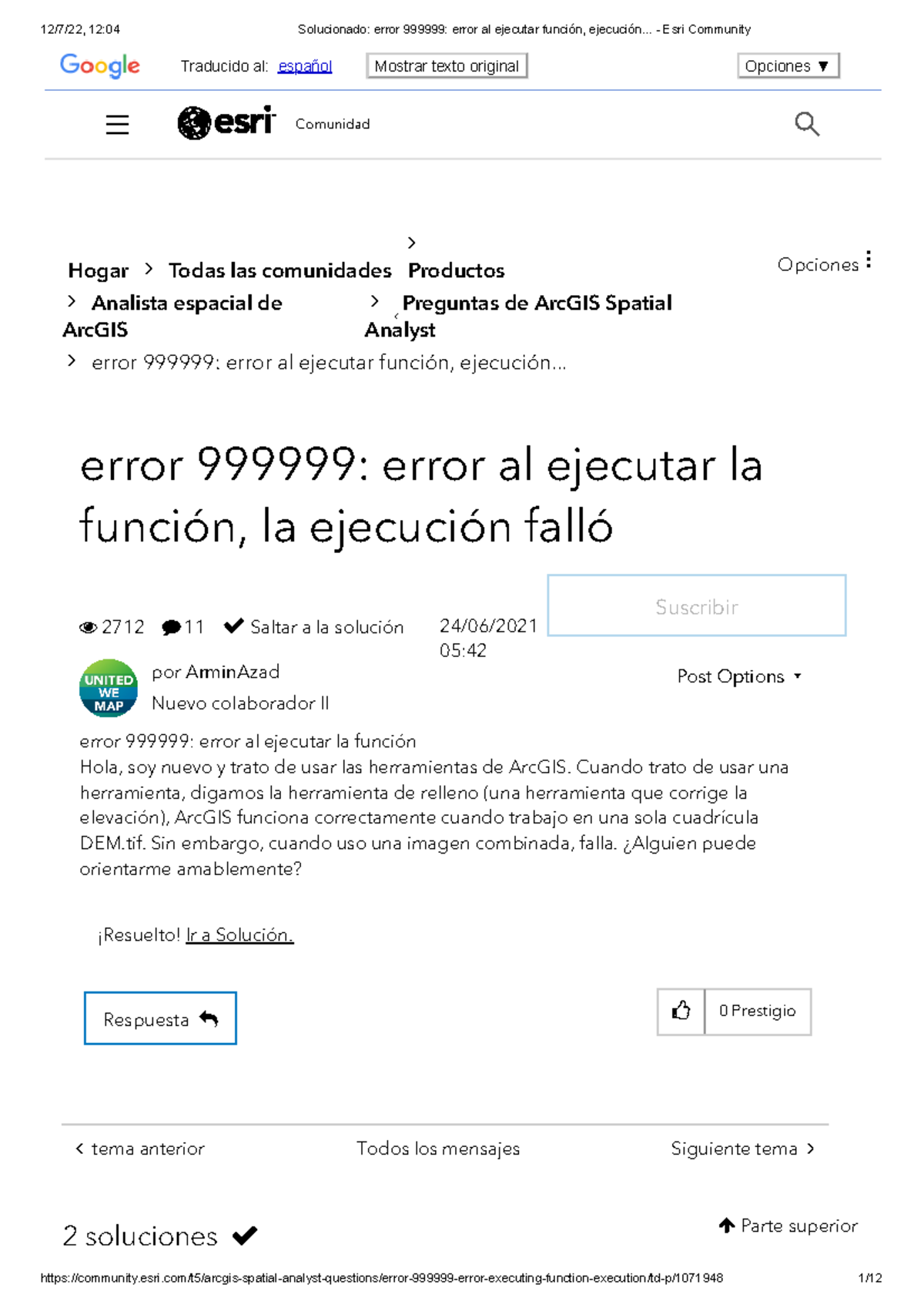 Solucionado error 999999 error al ejecutar función, ejecución... - Esri ...