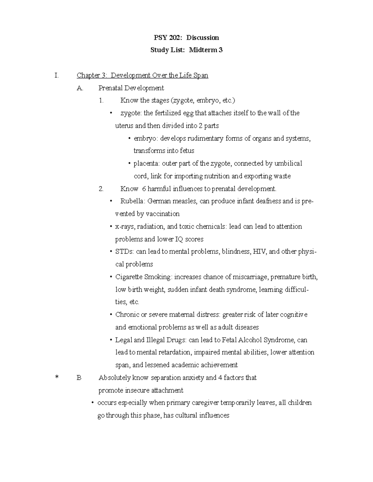Psych 202 Midterm 3 Study Guide - PSY 202: Discussion Study List ...