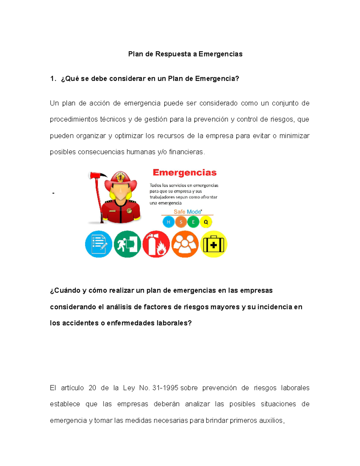 Tecnicas DE Rescate - TRABAJO DE SEGURIDAD Y SALUD OCUPACIONAL - Plan ...