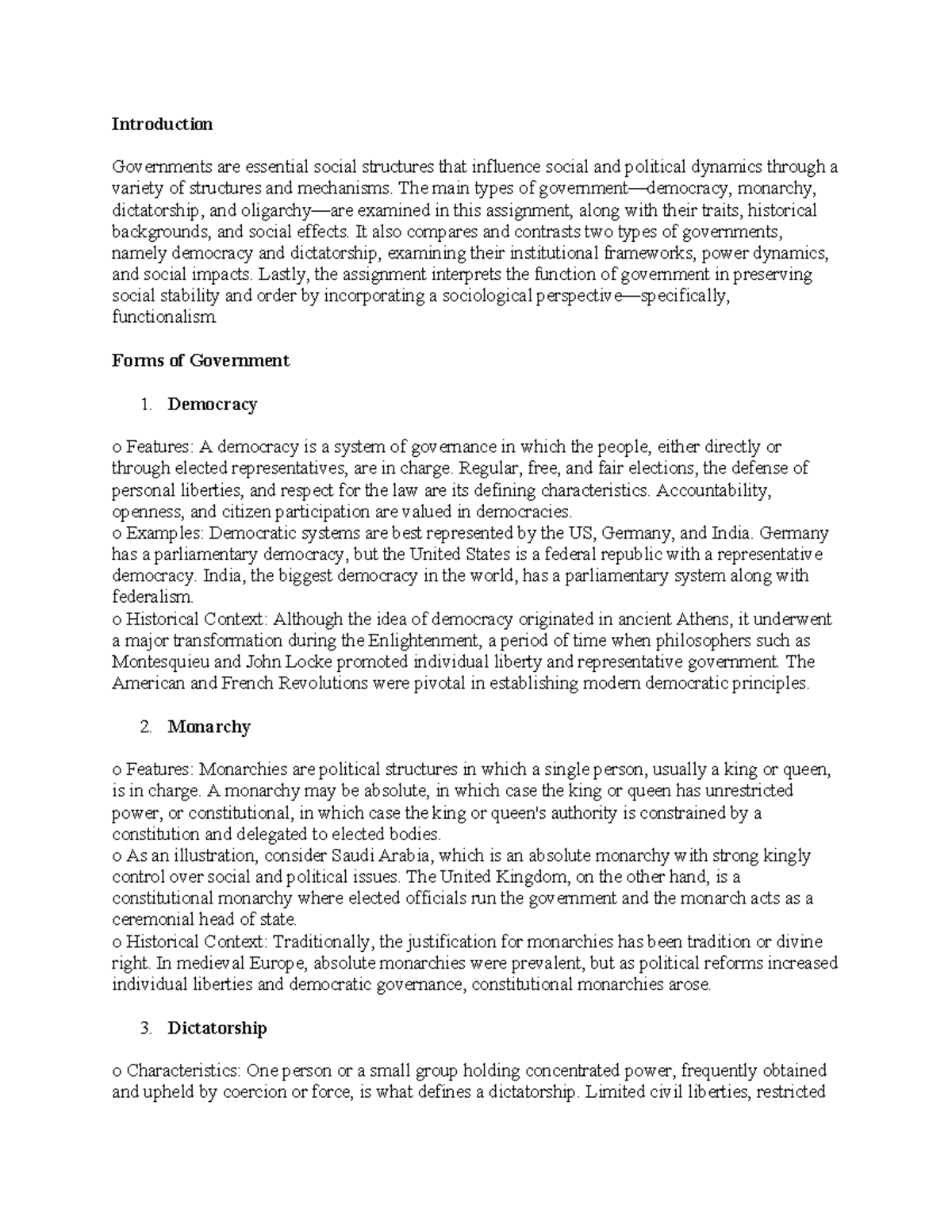 Written Assignment Unit 8 - Introduction Governments are essential ...