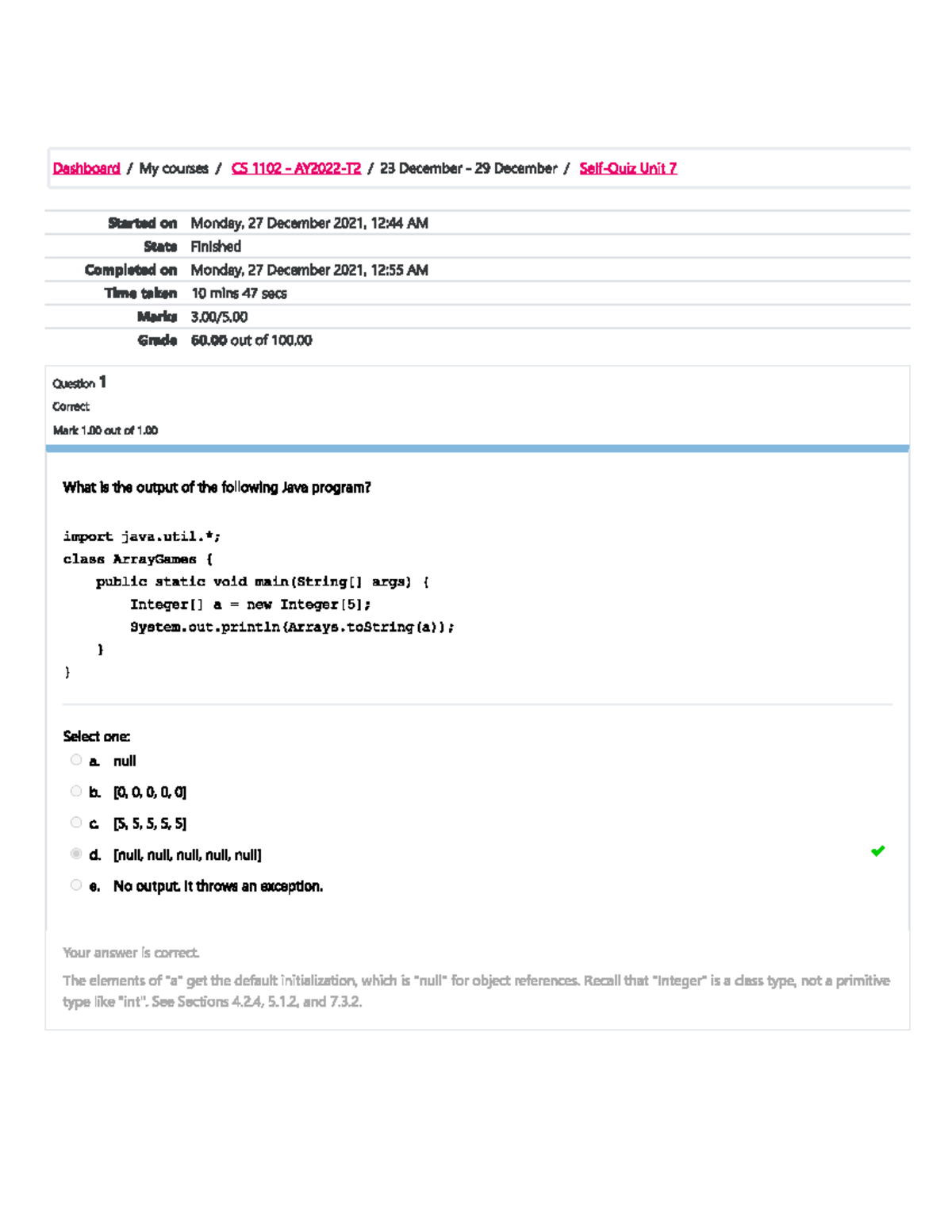 CS1102 Self Quiz Unit 7. Programming 1 - CS1102 - Studocu