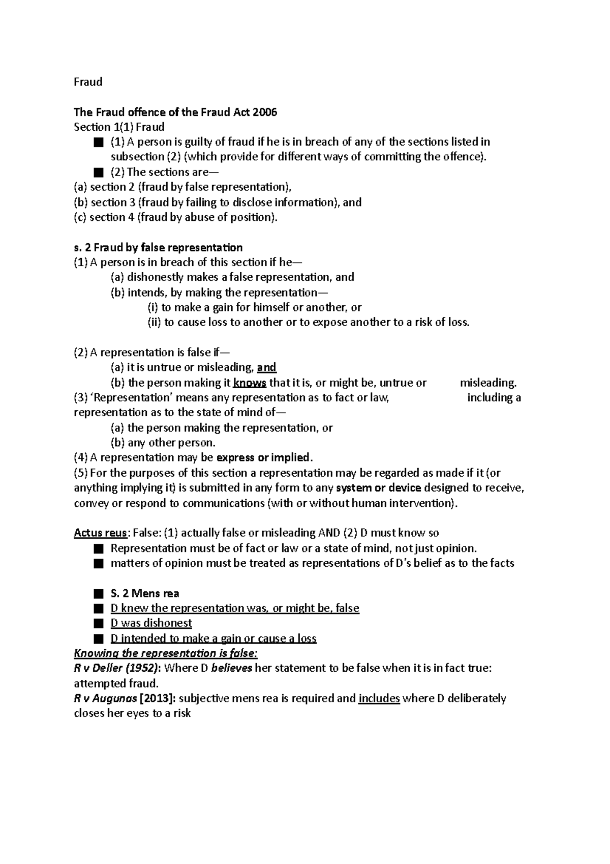 Fraud - criminal law - Fraud The Fraud offence of the Fraud Act 2006 ...