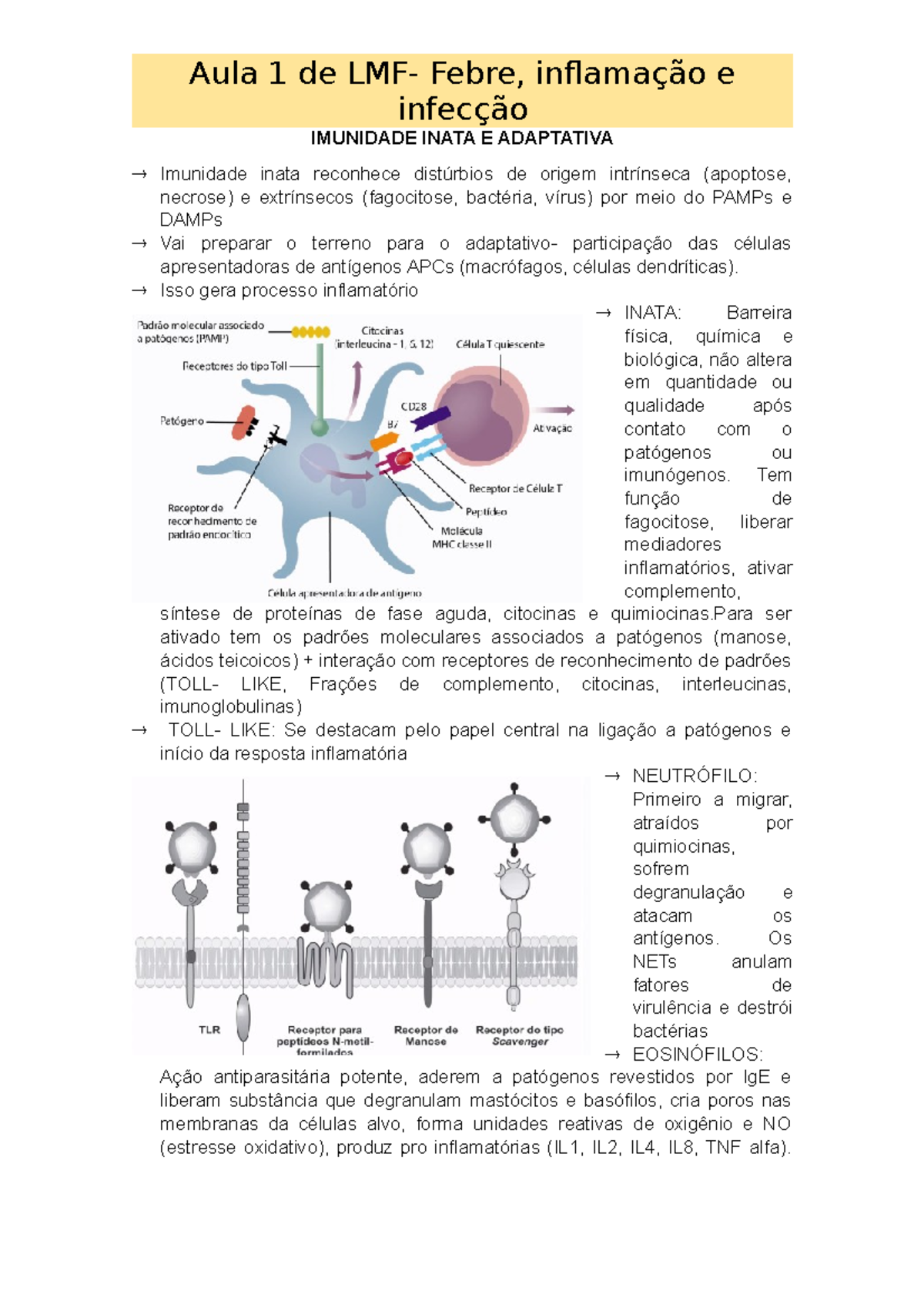 Imunidade Inata E Adaptativa - Aula 1 De LMF- Febre, Inflamação E ...