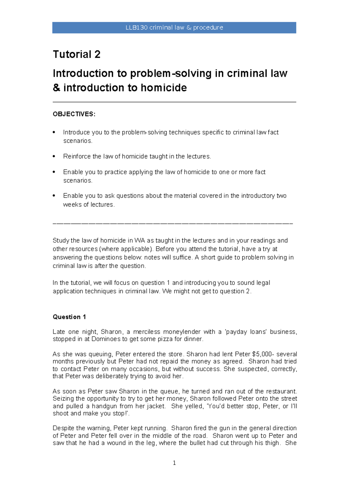Tutorial 2 - Tutorial 2 Introduction to problem-solving in criminal law ...