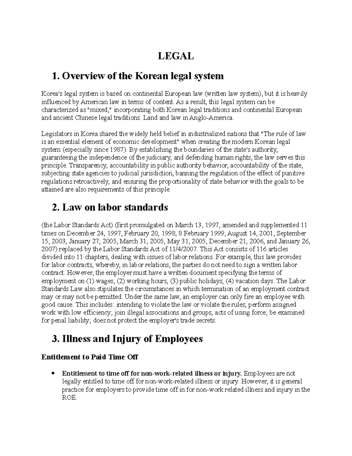 Legal NAMEMMMM LEGAL 1. Overview of the Korean legal system Korea