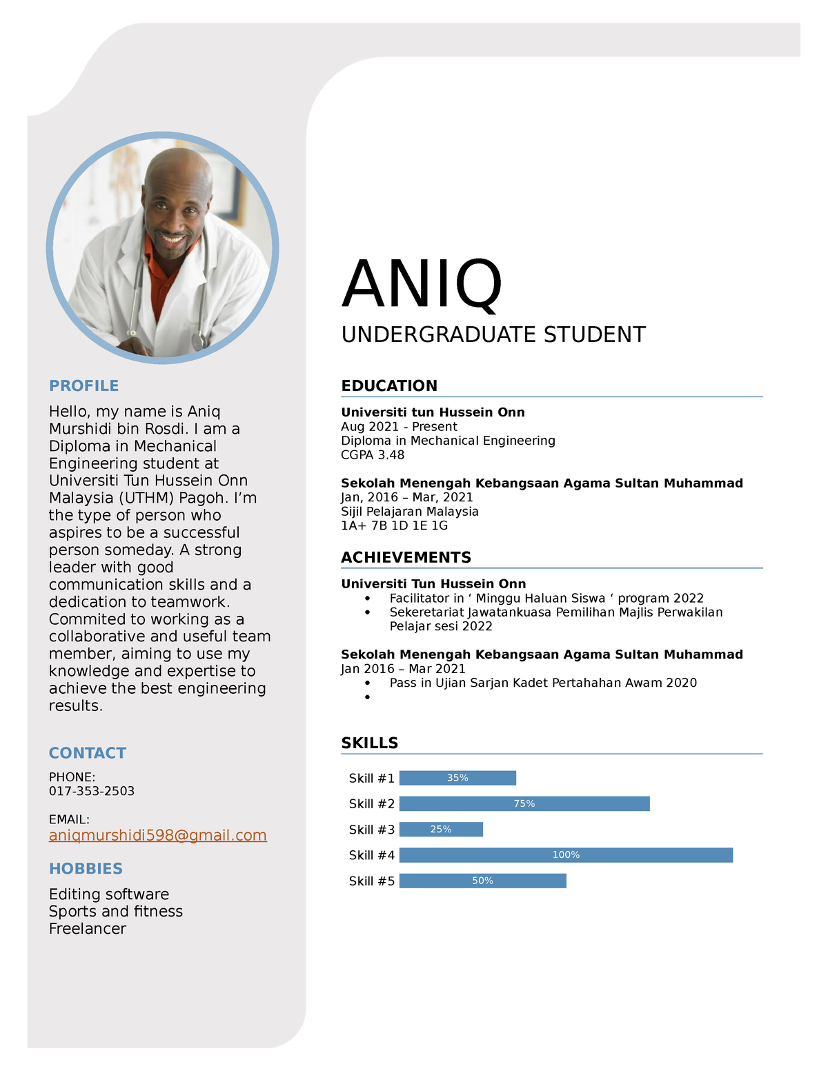 Aniq - easier resume and creative - ANIQ UNDERGRADUATE STUDENT PROFILE ...