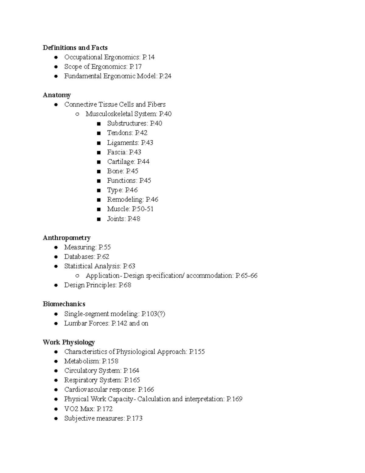Ergonomics Exam 1 Binder Guide Definitions and Facts Anatomy