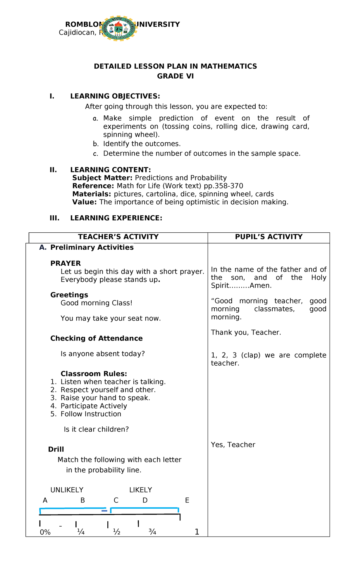 Detailed Lesson PLAN IN Mathematics - Cajidiocan, Romblon DETAILED ...