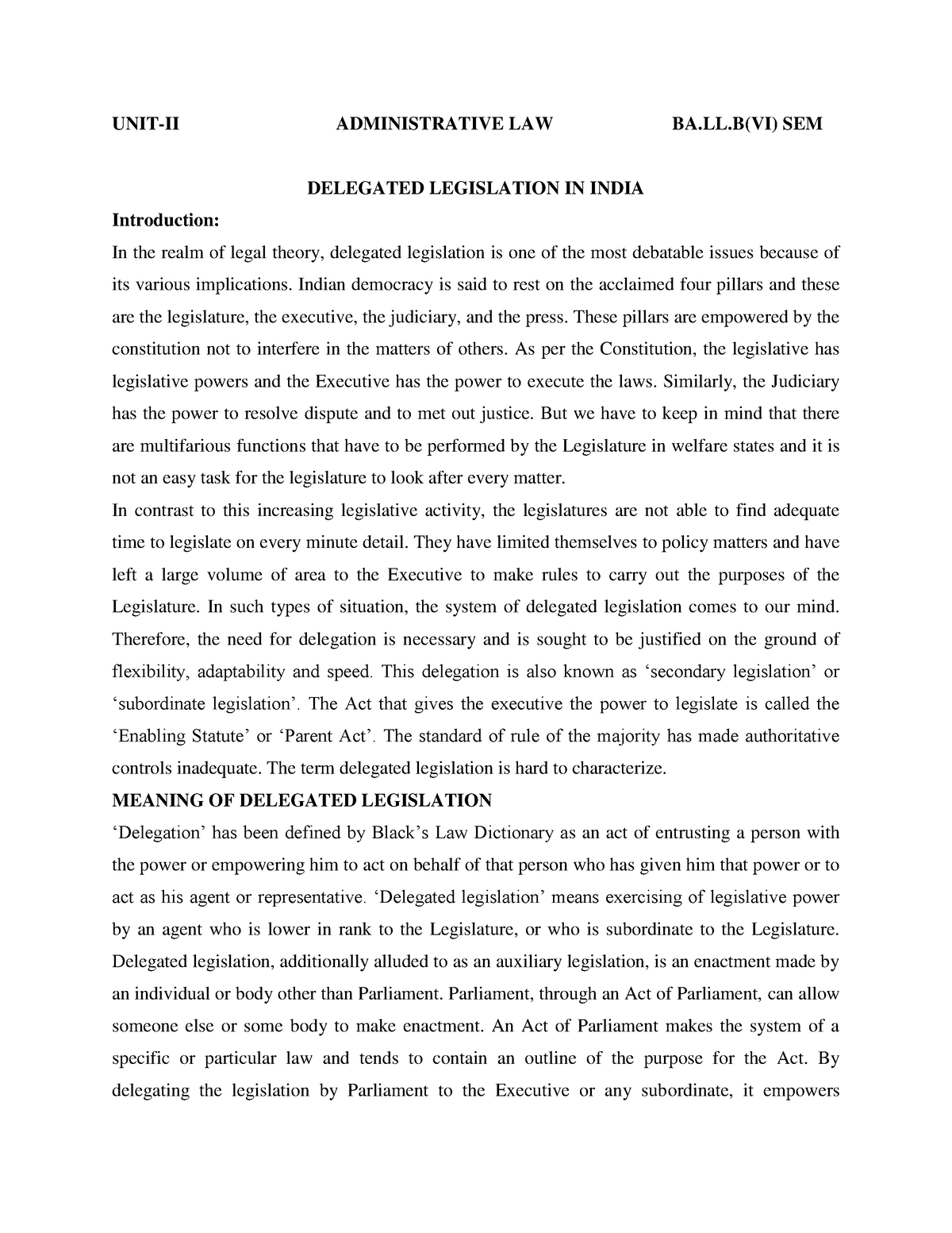 research paper on delegated legislation in india