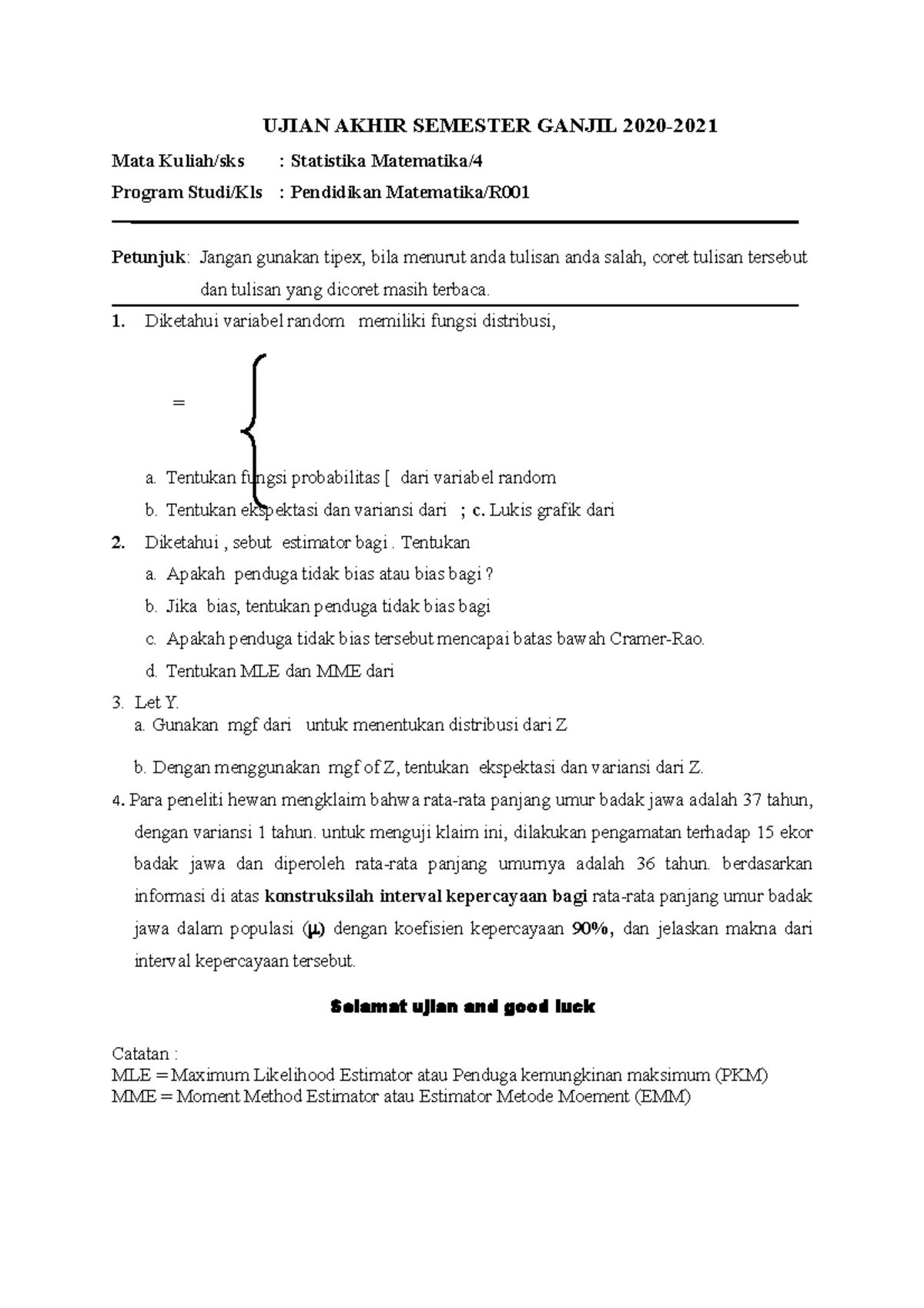 Pertemuan 16 (UAS) - UJIAN AKHIR SEMESTER GANJIL 2020- Mata Kuliah/sks ...