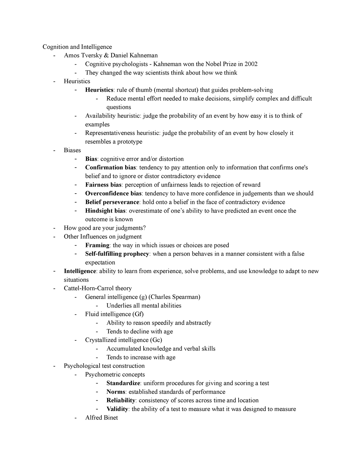 Psychology 101 Notes For Exam 3 - Cognition And Intelligence - Amos 