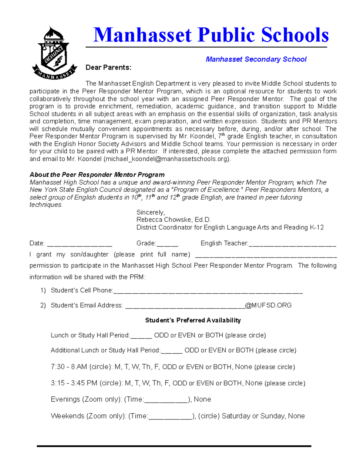 202021 PR Mentor Permission Form1 Manhasset Public Schools Manhasset Secondary School Dear