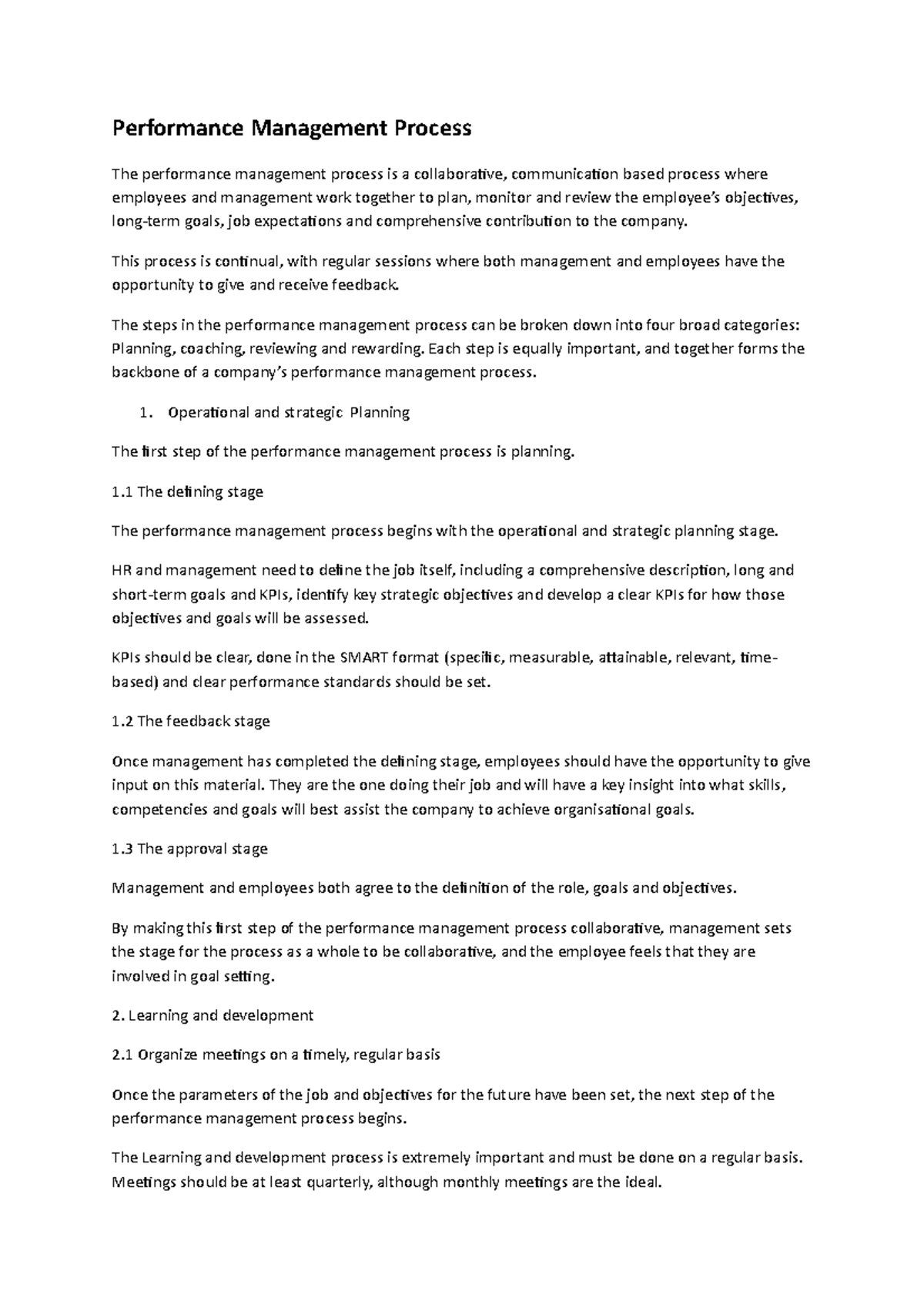 Performance Management Process - This process is continual, with ...