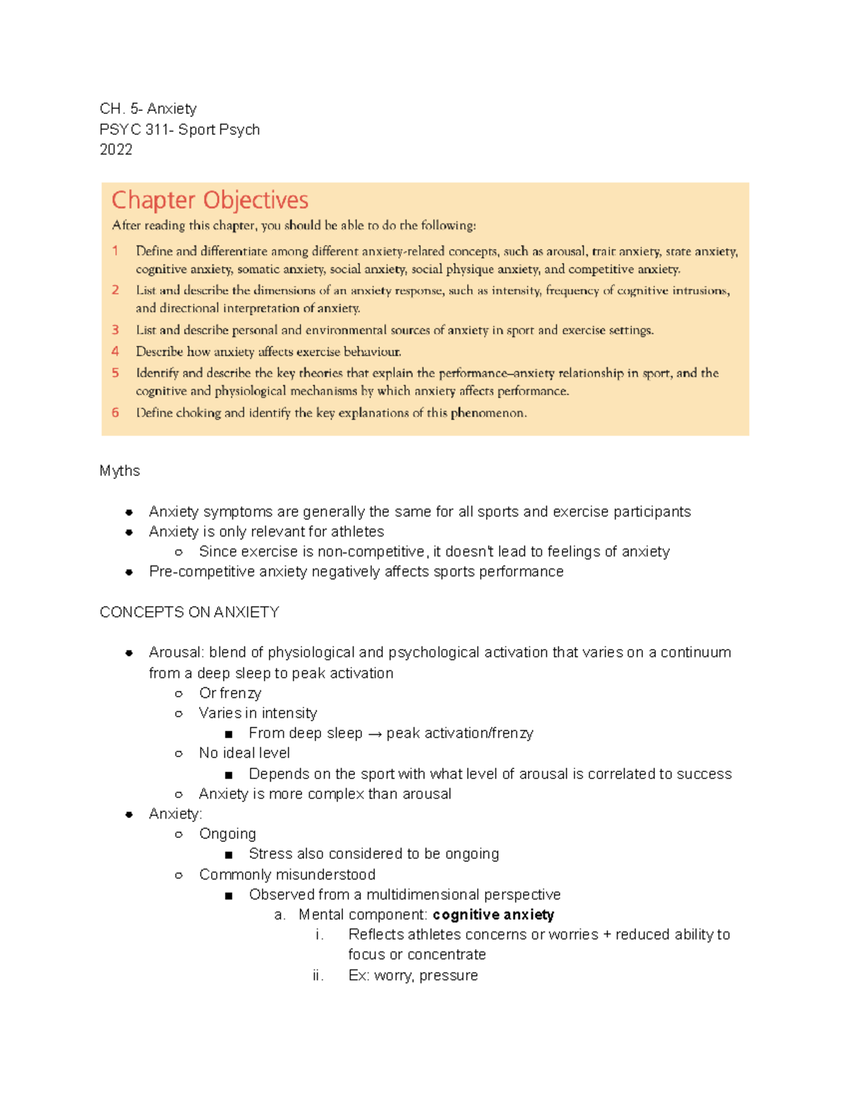 CH 4 Anxiety- Psyc 311 - Extensive Notes On Ch. 4 Of PSYC 311 To ...