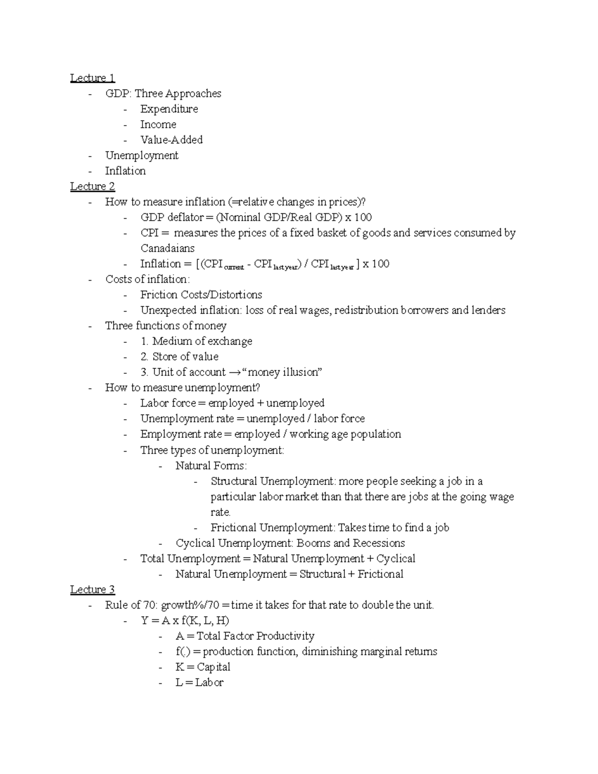 ECO102 Final Summary - Lecture 1 - GDP: Three Approaches - Expenditure ...