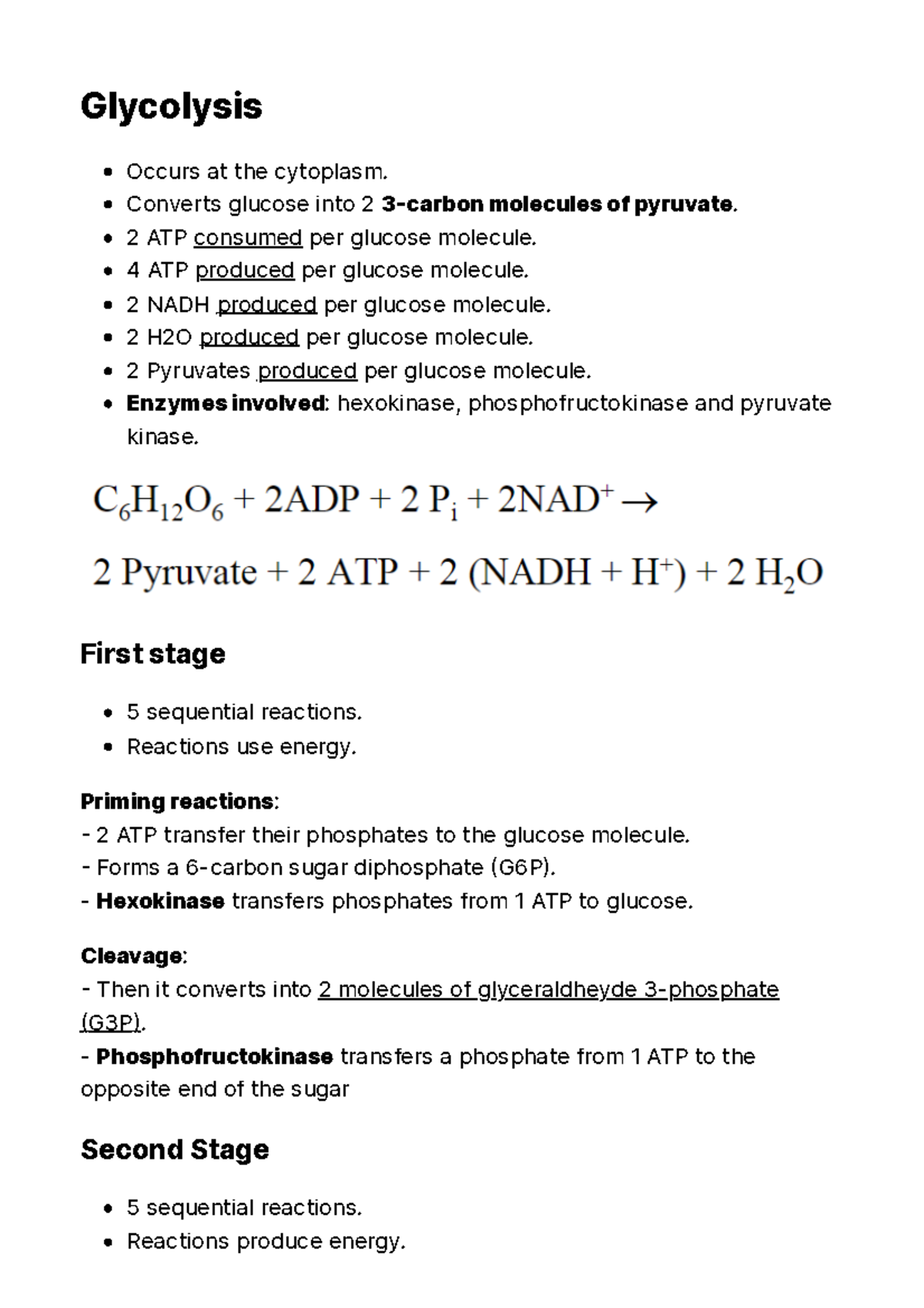 Glycolysis - BIOL 1081 - Glycolysis Occurs at the cytoplasm. Converts ...