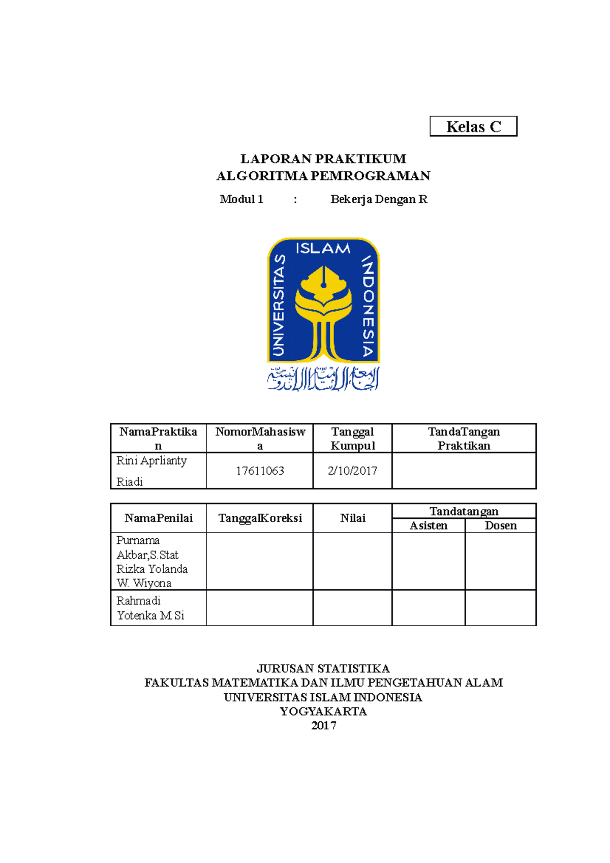 Laporan Praktikum Algoritma Pemrograman - 1 - Bekerja Dengan R - Kelas ...