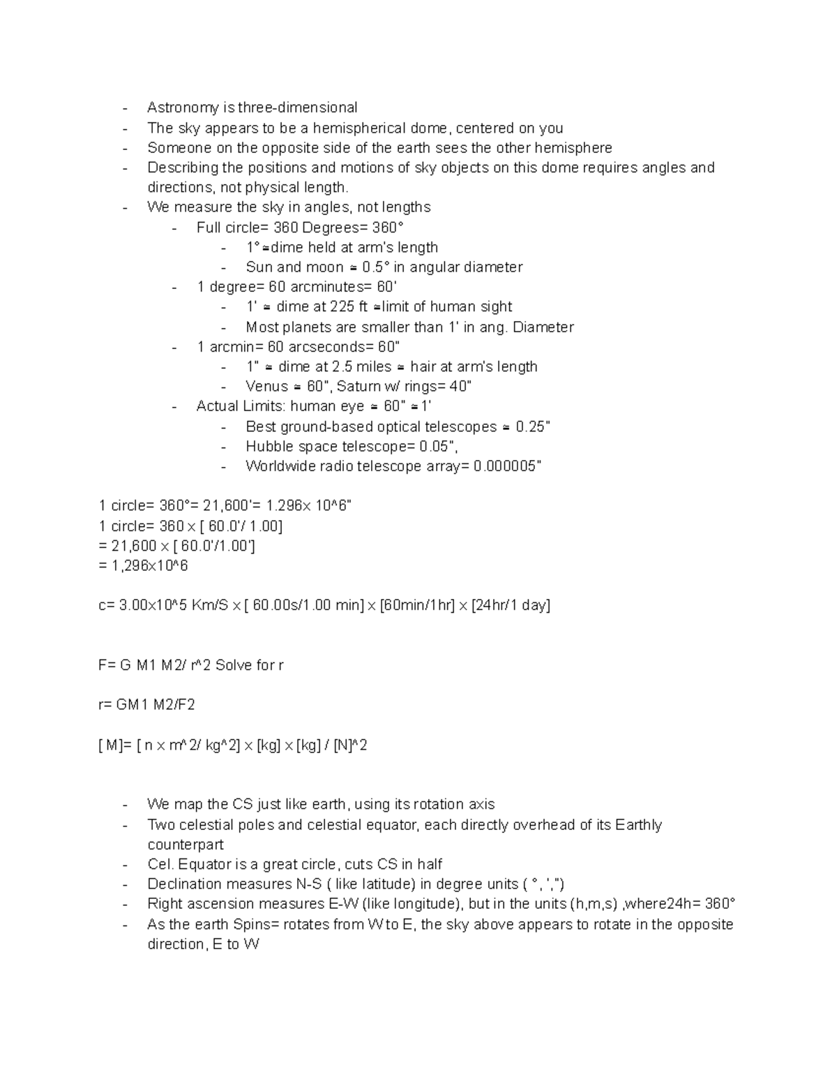 Astronomy Notes - Google Docs - Astronomy Is Three-dimensional The Sky ...