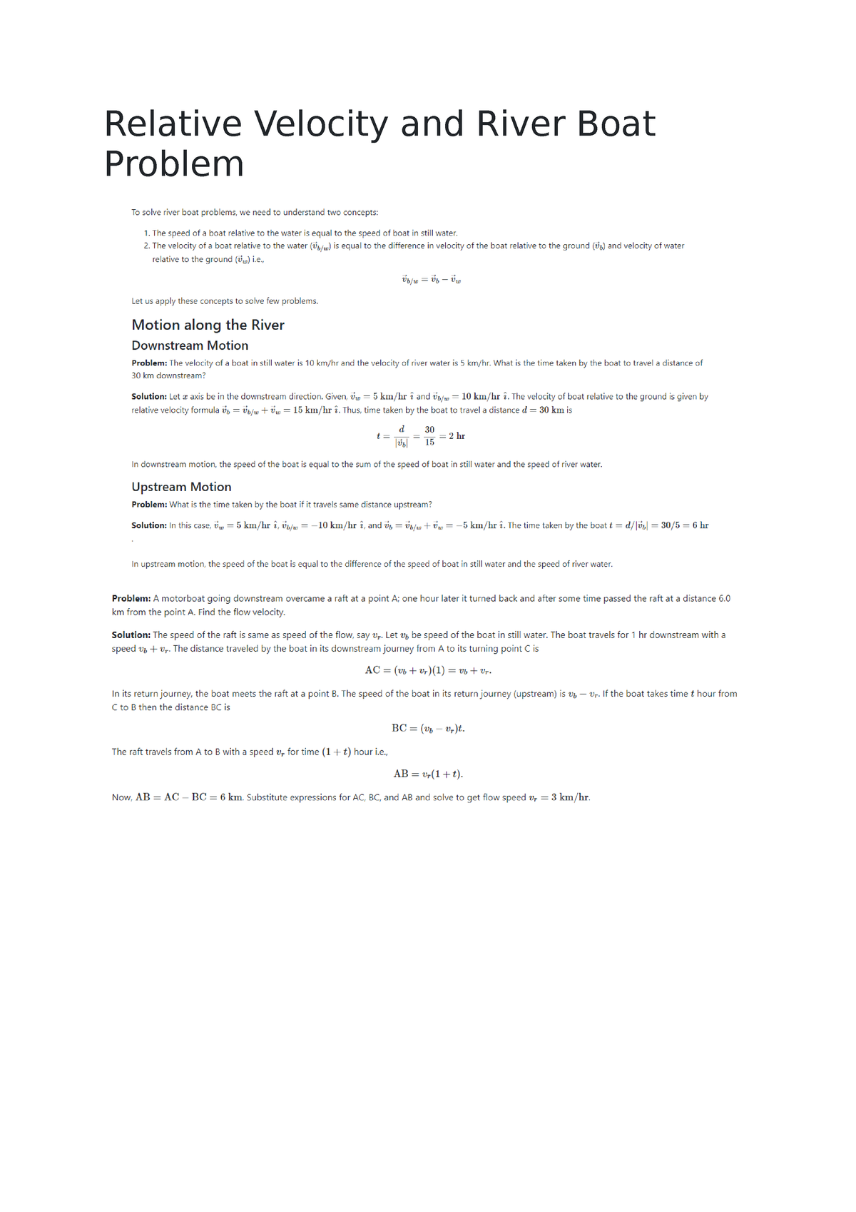 relative velocity and riverboat problems worksheet