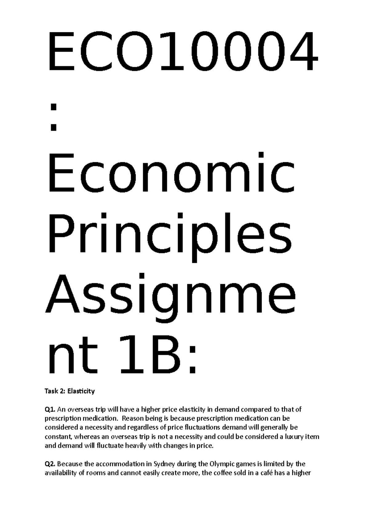 ECO10004 Assignment 1B 19/20 mark - : Economic Principles Assignme nt ...