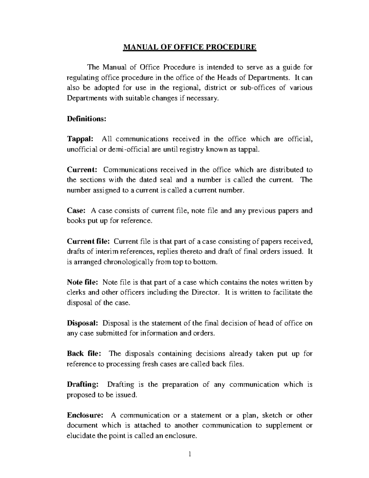 Mop Manual of office procedures MANUAL OF OFFICE PROCEDURE The