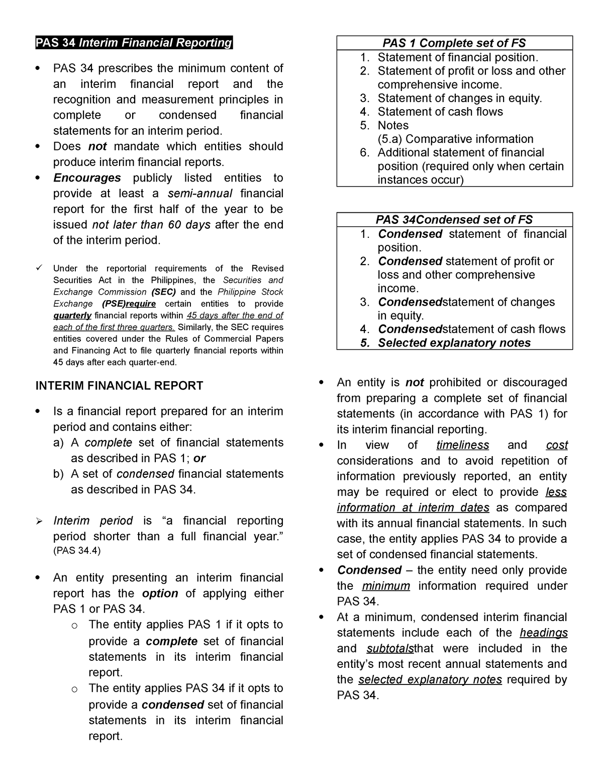 CFAS- Final- Notes - CFAS - PAS 34 Interim Financial Reporting PAS 34 ...