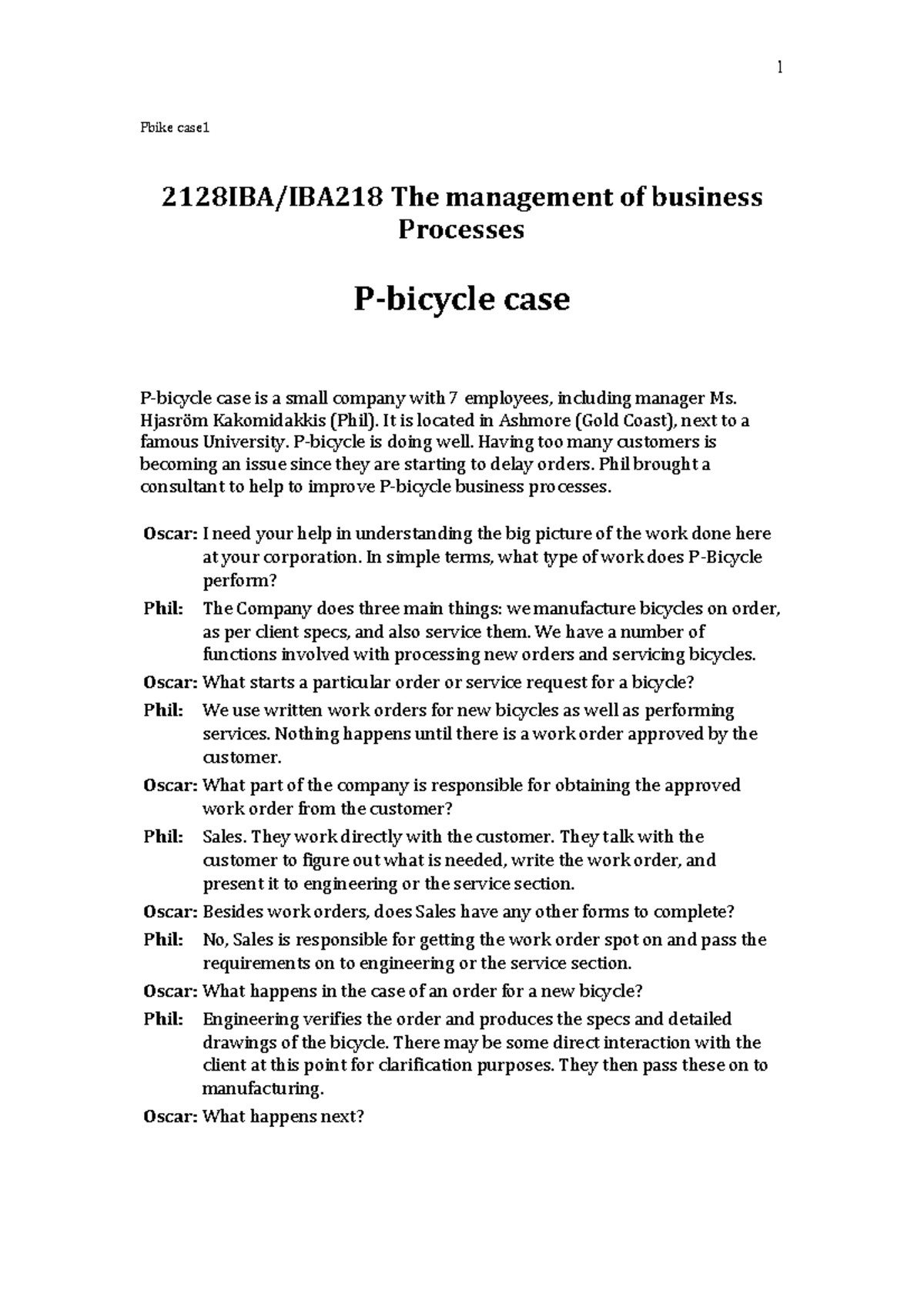 Relationship map activity Pbike case 1 Pbike case 2128IBA/IBA218