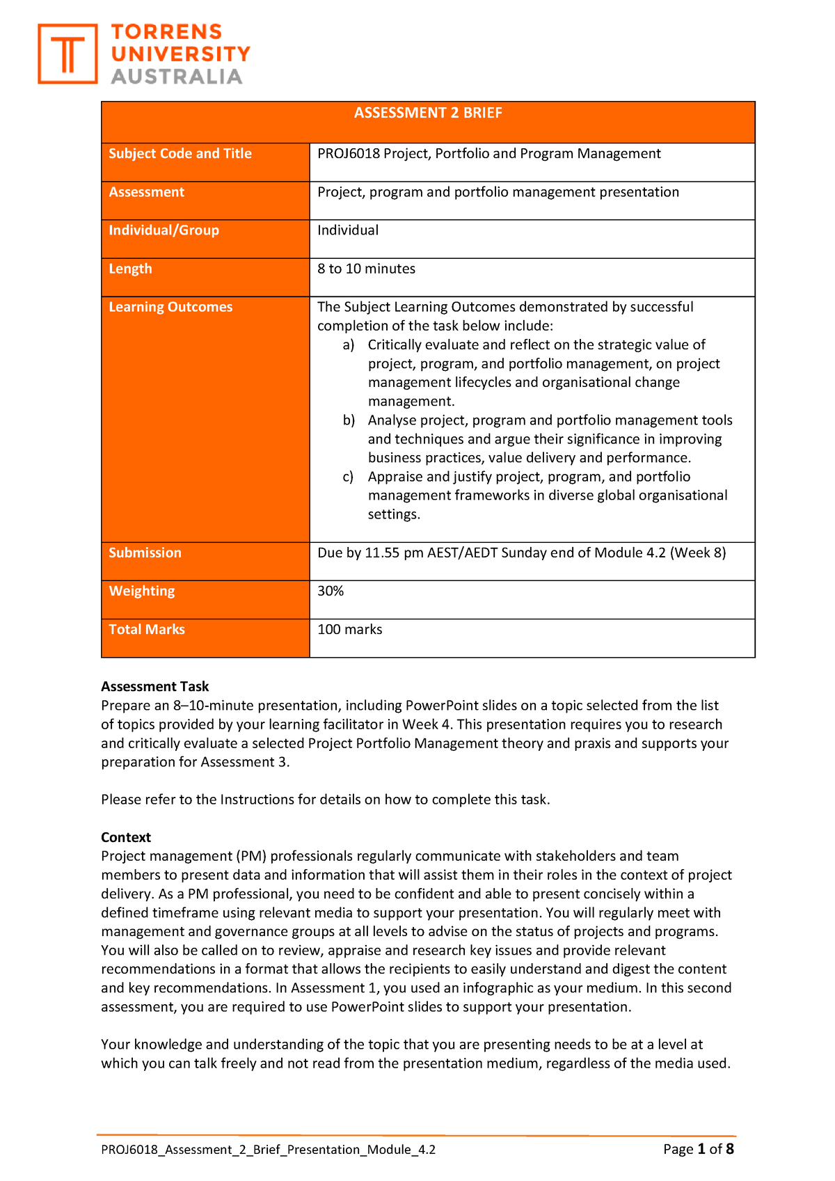 PROJ6018 Assessment 2 Brief - ASSESSMENT 2 BRIEF Subject Code and Title ...