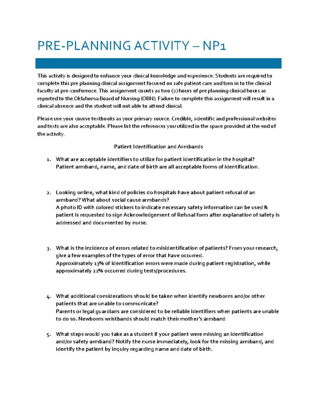 Pre Plan NP1 Armbands student - PRE-PLANNING ACTIVITY – NP This ...