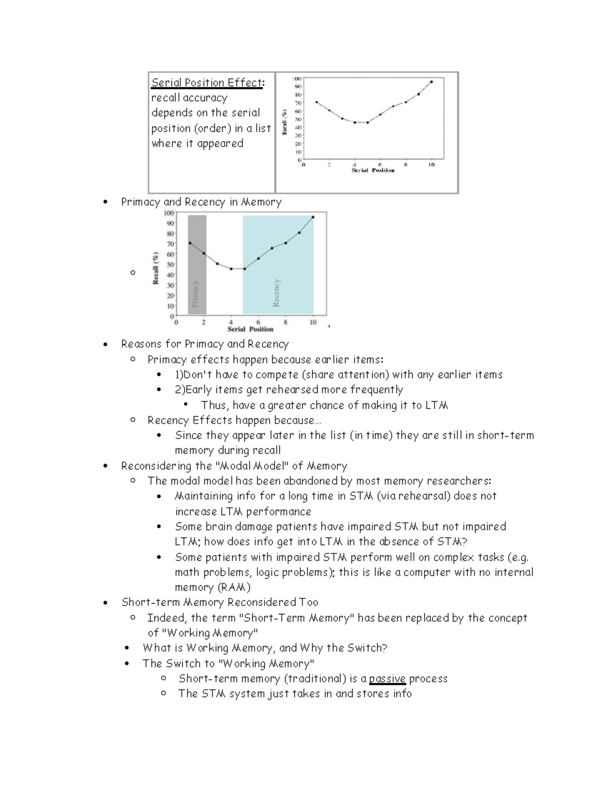 Cognitive psych notes-10 - Serial Position Effect: recall accuracy ...