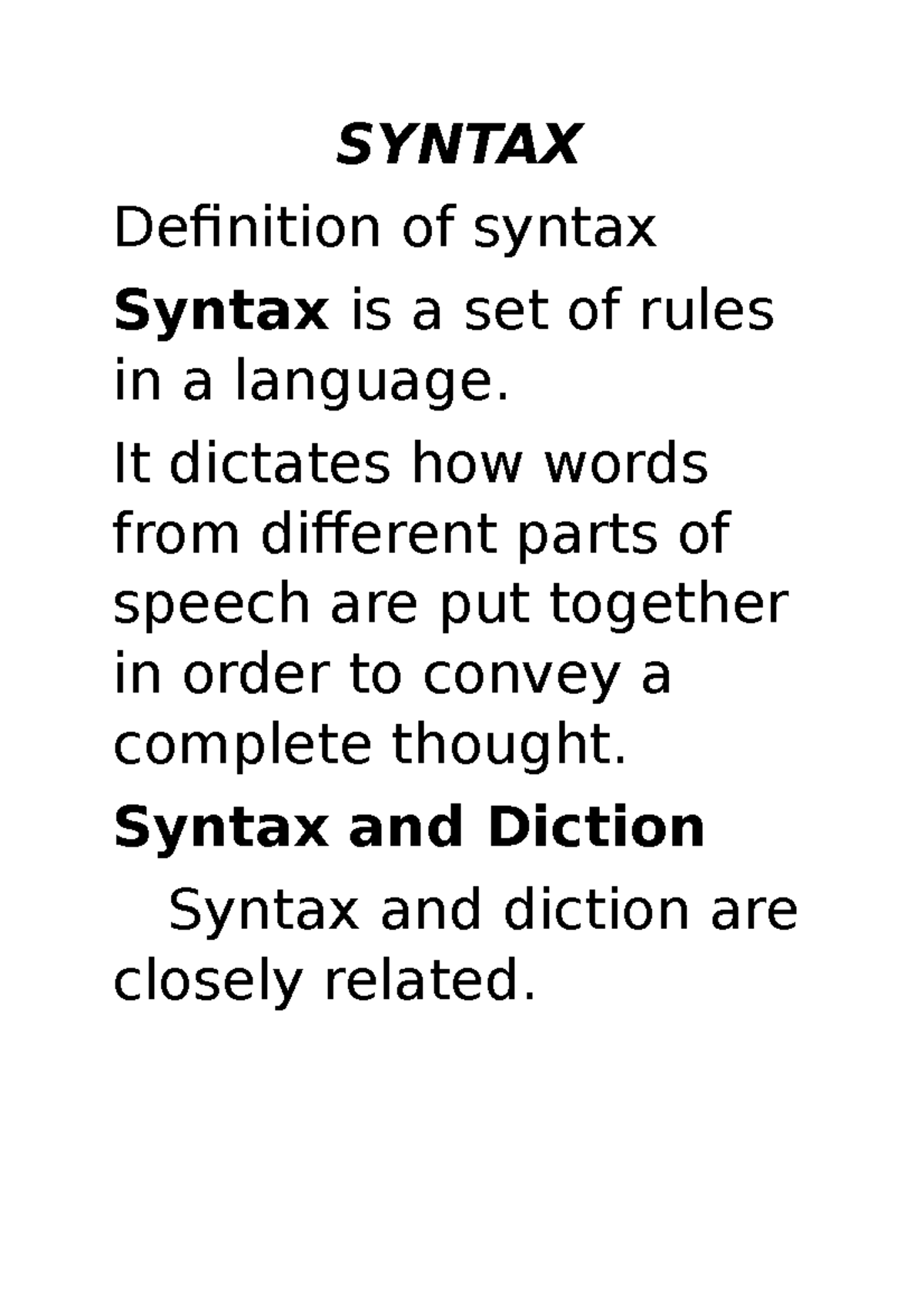 Syntax - SYNTAX Definition of syntax Syntax is a set of rules in a ...