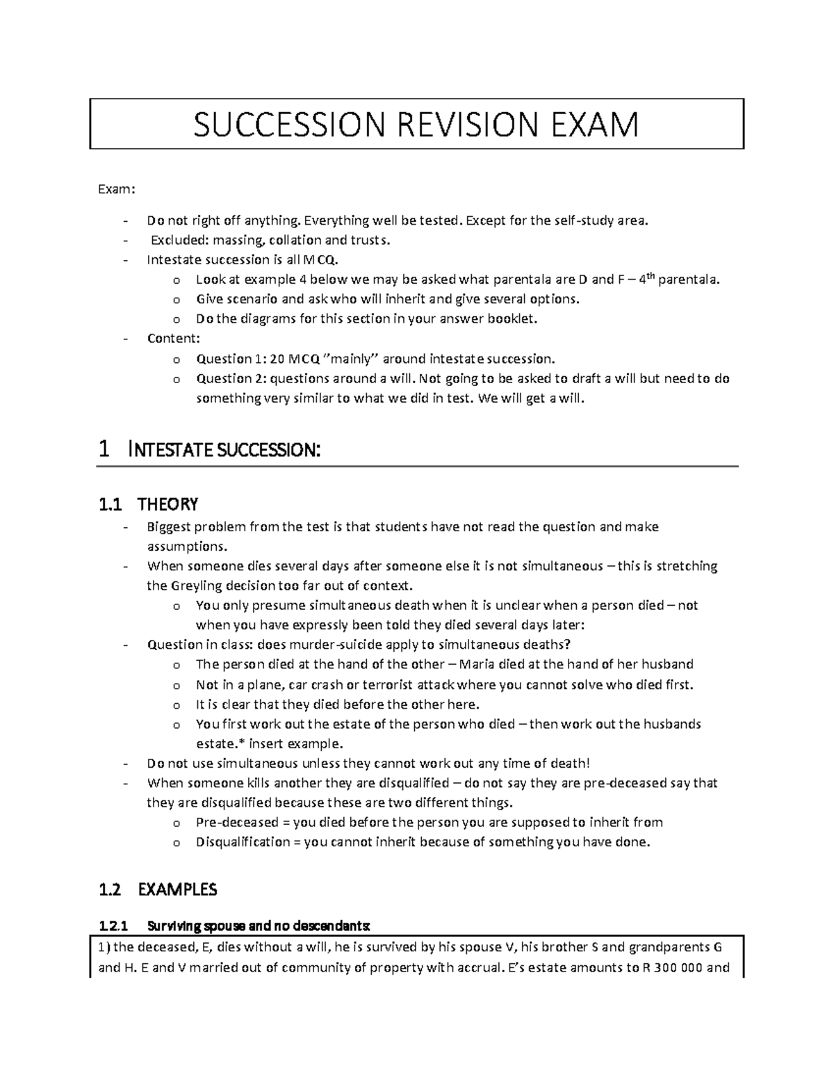 Succession Revision EXAM - SUCCESSION REVISION EXAM Exam: Do not right ...